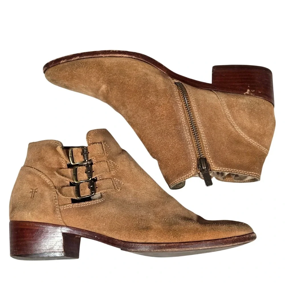Frye Suede‎ Leather Buckle Accent Ankle Boots Booties Women's 8.5M